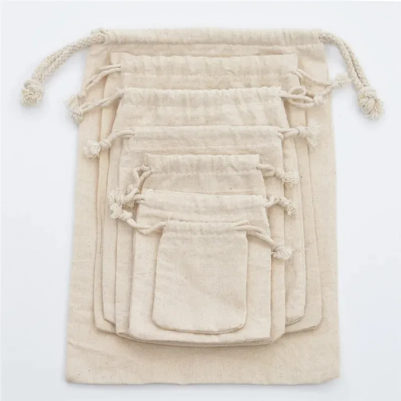 5/10 Pieces Home Organize Dustproof Cotton Storage Bags Christmas Party Candy Handmade Candle Package Plain Drawstring Pouches