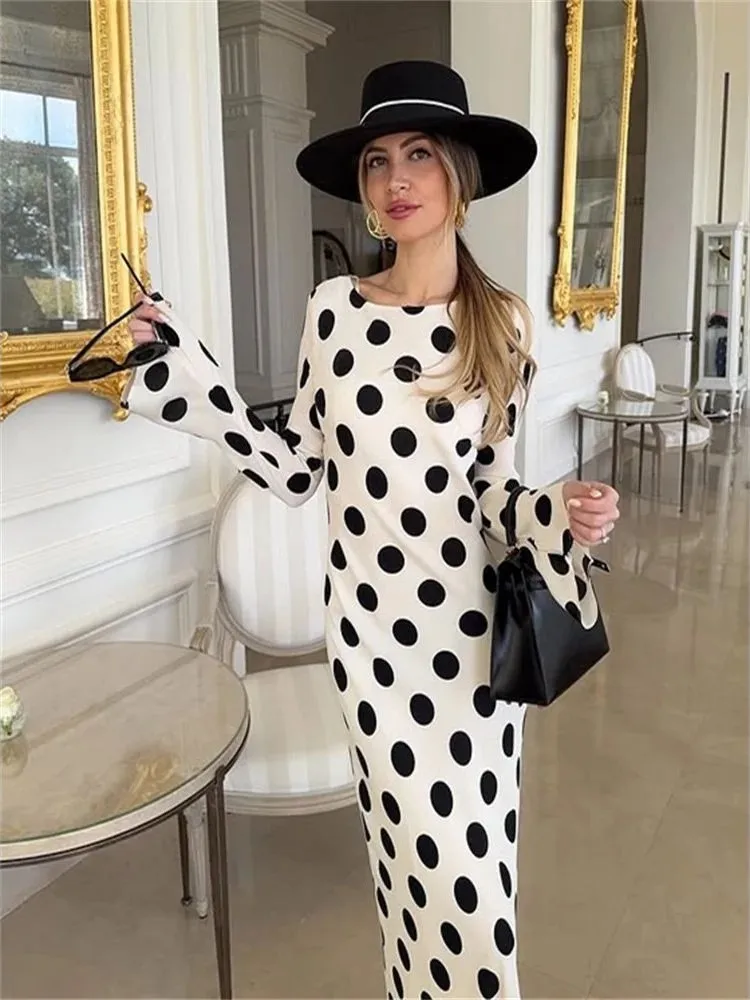 

Sexy Polka Dot Women's Long Dr Square Collar Waist Cinched Cleanfit H Version Linen Material Ciwalk Suitable