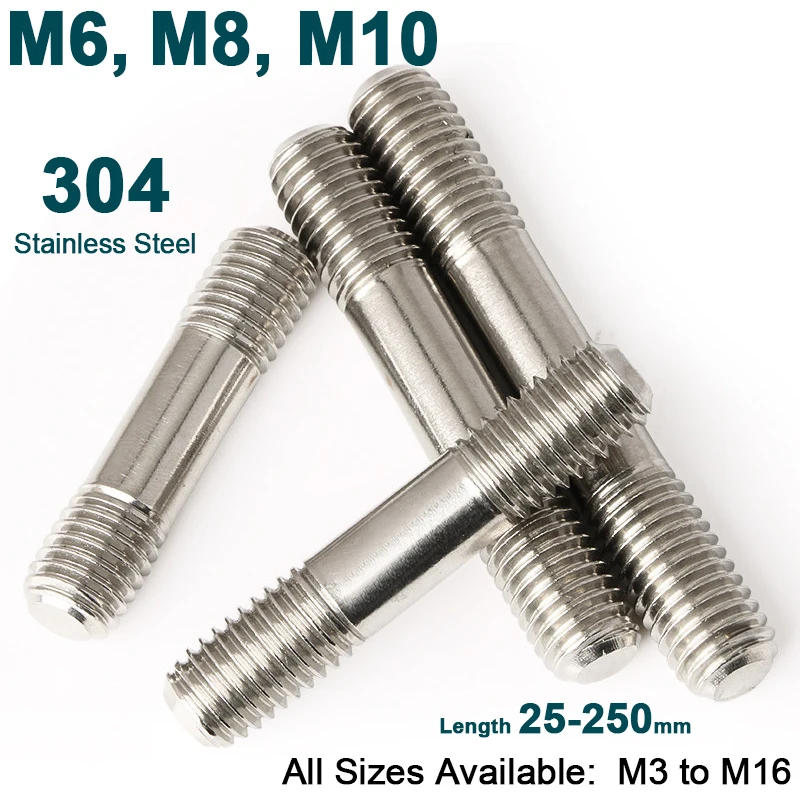1‑5Pc 304 Stainless Steel Double‑End Threaded Stud Bolt Metric Dual‑Male‑Thread Connection Rod for Machinery Fastening M6 M8 M10
