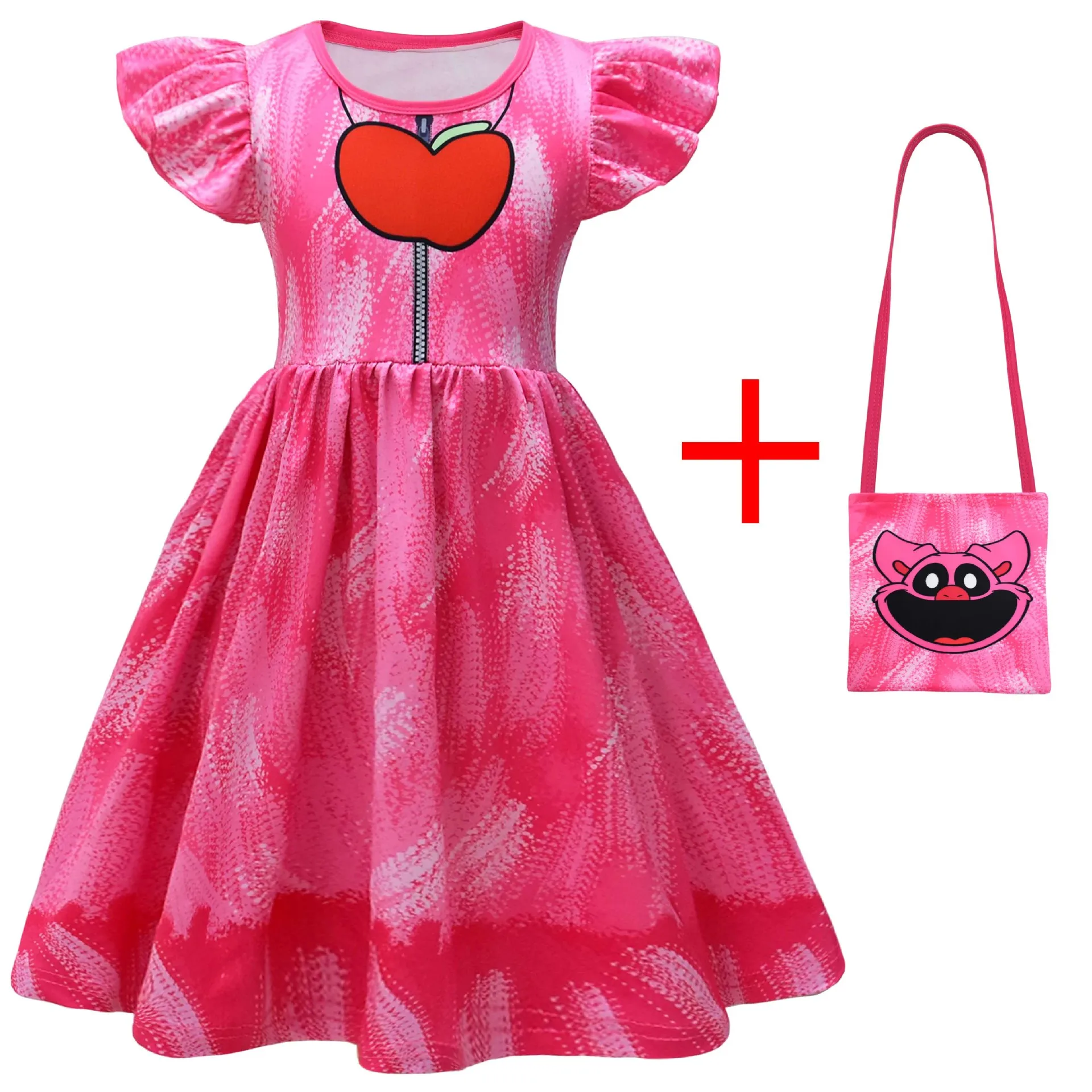 Kids Girls Game Cartoon Catnap Horrible Cat Print Princess Dress Bag Set Outfit Christmas Role Play Halloween Cosplay Costume