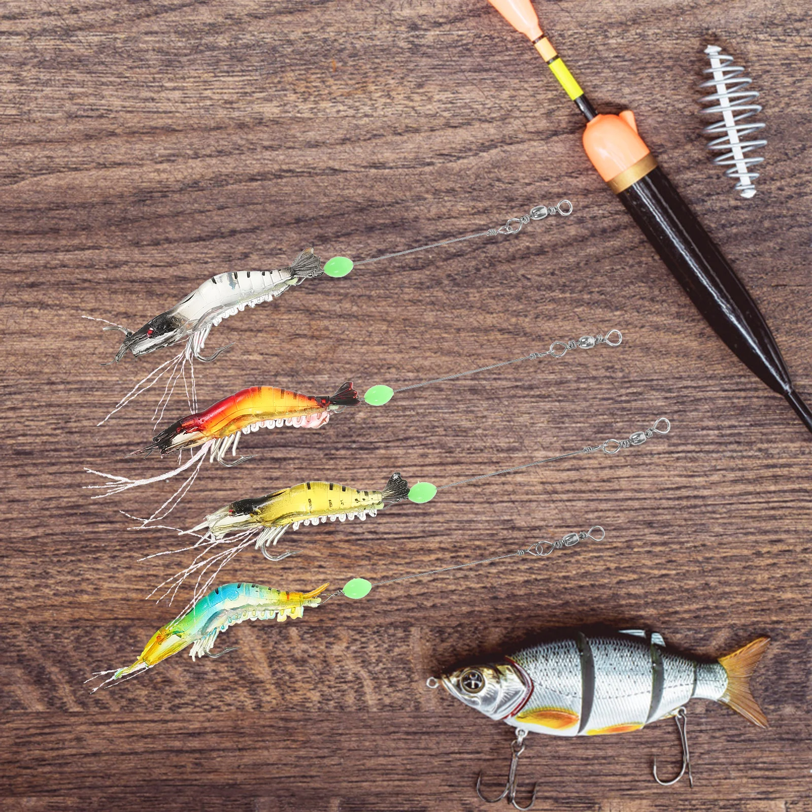 

4pcs Soft Bait Glow-in-the-dark Shrimp Lures Realistic Durable Freshwater Fishing Tackle Shrimp Bait Hook Set
