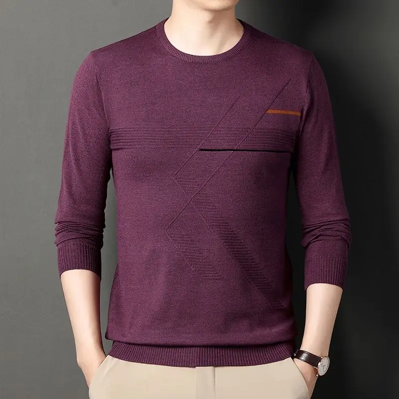 2023 Spring and Autumn Men\'s Loose Round Neck Pullover Solid Color Casual Fashion Elegant Commuter Long Sleeve Knitted Sweater