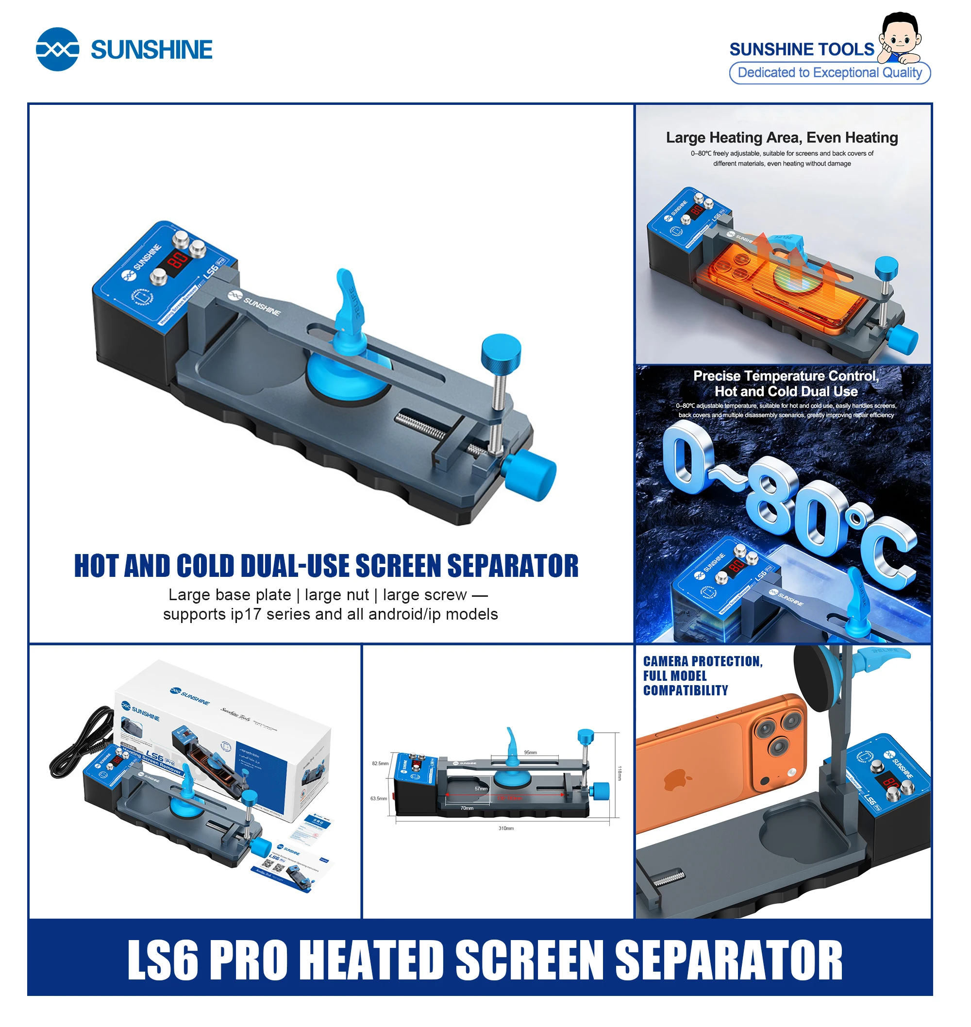 SUNSHINE LS6 Pro Heating Screen Separator 0–80℃ Hot and Cold Dual-use Supports IP17 Series and all Android/IP Models
