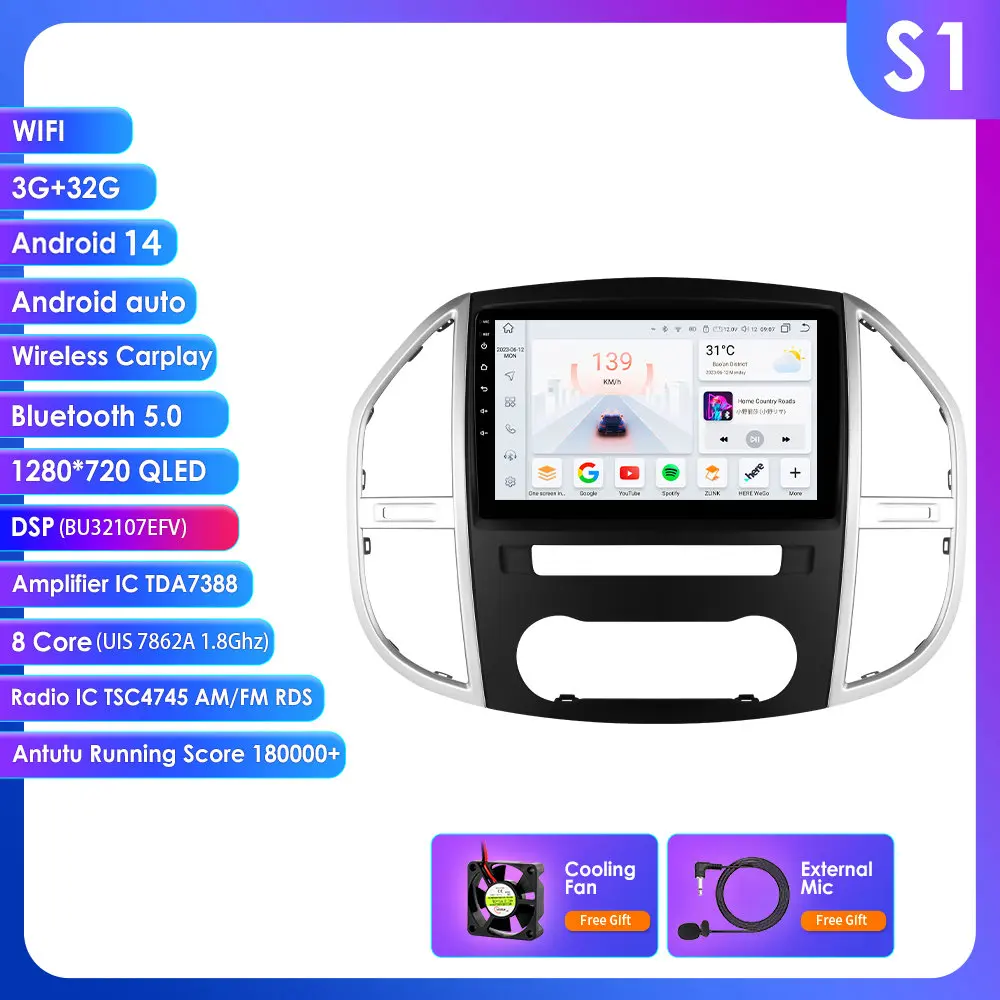 Android Radio voor Mercedes-Benz Vito W447 2014 - 2020 Auto Video Multimedia Speler Stereo Navigatie GPS 5G WIFI Slimme Intelligente Systemen IPS Touchscreen Stereo Video Speler 2 Din Autoradio