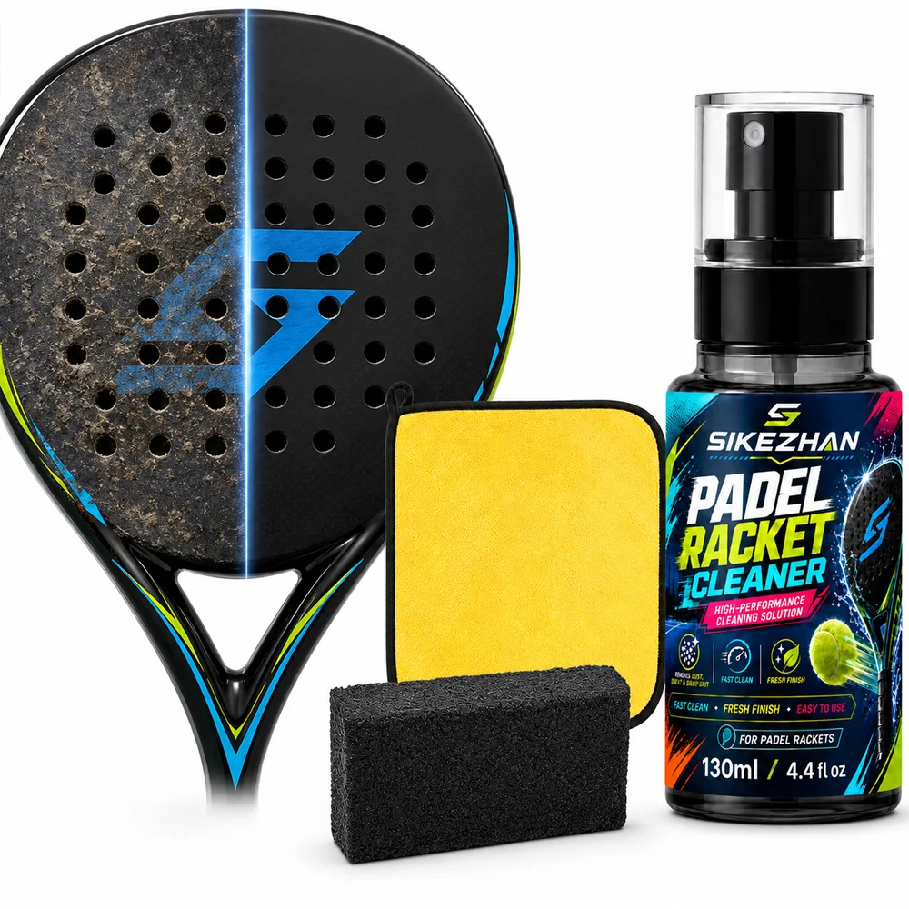 Padel Racket Cleaner Spray Kit 130ml with Sponge and Microfiber Cloth for Paddle Surface Care Dust Sweat Court Residue Removal