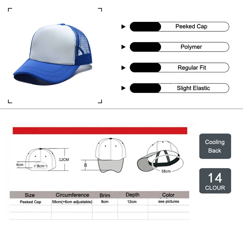 5PCS Bulk Multiple Color Sublimation Peaked Cap Blanks for Men Boys Women Girls Printable Sun Hat Blanks for Heat Transfer Diy