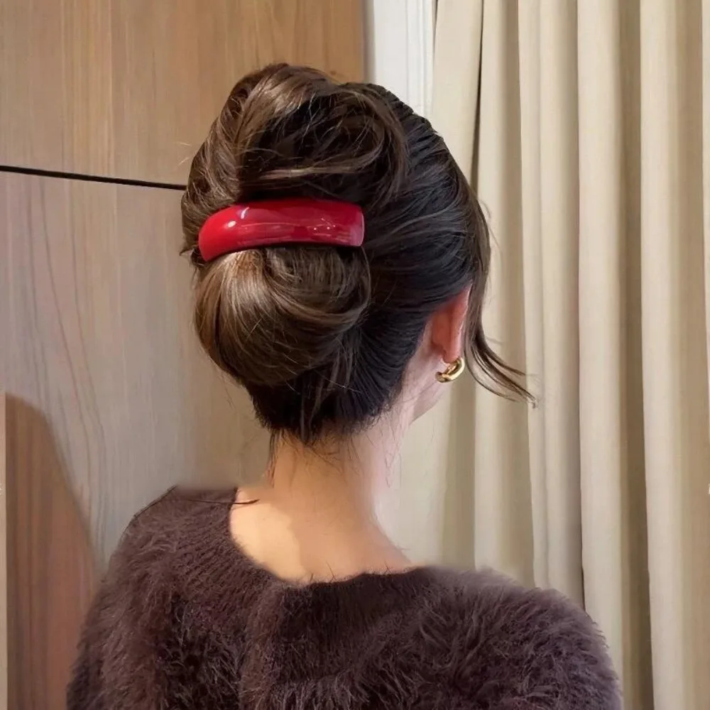 Commuting French Style Acetate Hair Clip Red Sweet Vintage Spring Clip Solid Color Elegant Barrettes Girl