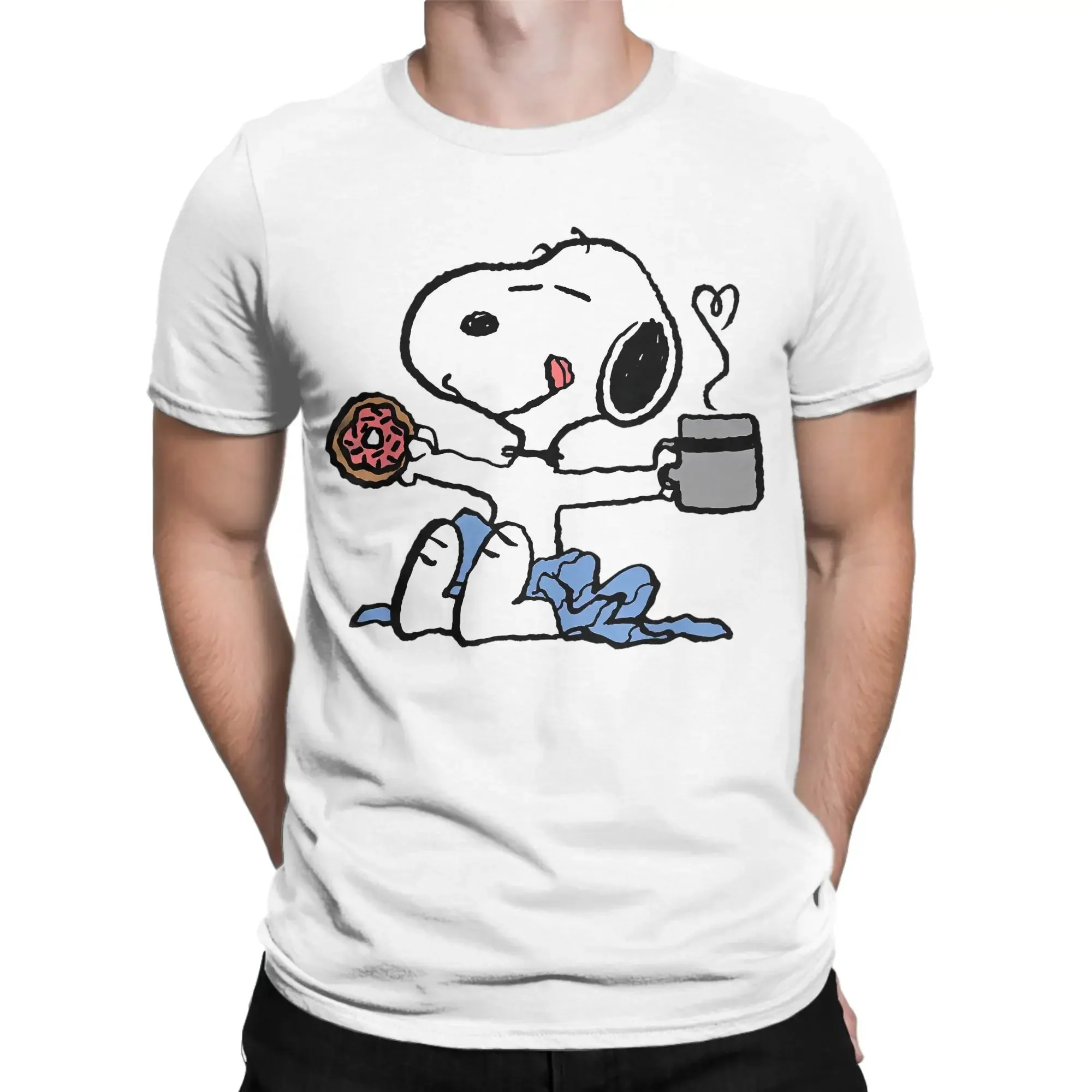 Novelty Donut Coffee Snoopy T Shirt For Men Women Kids Round Neck Short Sleeve Clothes Cartoon Cotton Summer Tops Shirts