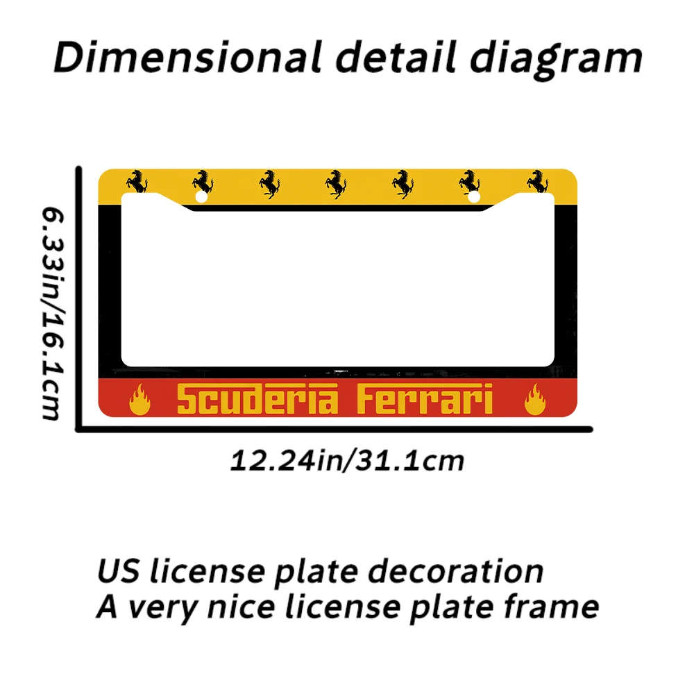 1 قطعة إطار لوحة ترخيص ذو فتحتين من سكوديريا فيراري باللونين الأصفر والأسود، مادة ألومنيوم، 6 × 12 بوصة، مع طقم براغي، ريترو