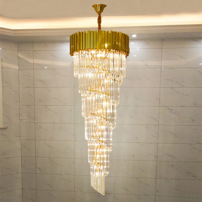 

Modern crystal chandelier for staicase long villa chain lighting fixture large home decor gold stainless steel cristal lamp