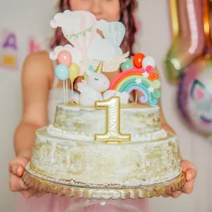 Unicorn kek topper çocuklar için bir doğum günü partisi için, gökkuşağı, arco-iris, kek süslemeleri, ofis malzemeleri 8 en çok satılan, kabarık kek doğum günü-no. 2