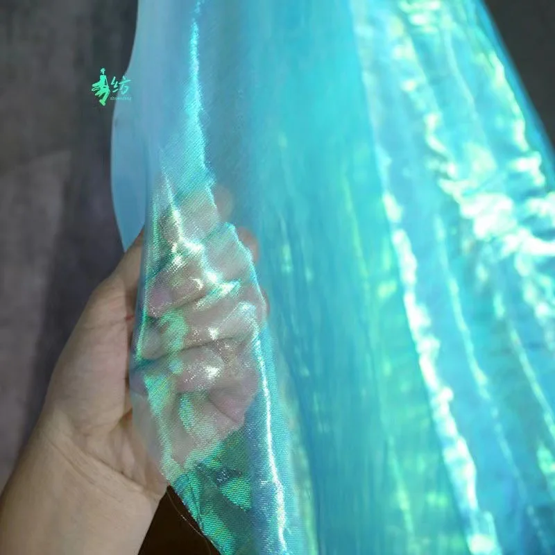 7 Colors Laser Gradient Color Holographic Organza Fabric Translucent Sheer Mesh Material Evening Dress Tulle Fabric view 6