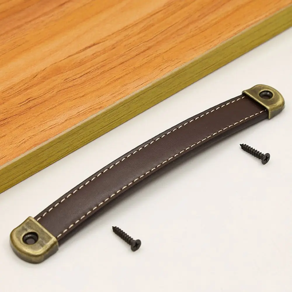 Classic With Screws Leather Handle Square Zinc Alloy Drawer Handle 96/128/160mm Soft Cabinet Pulls Cabinet