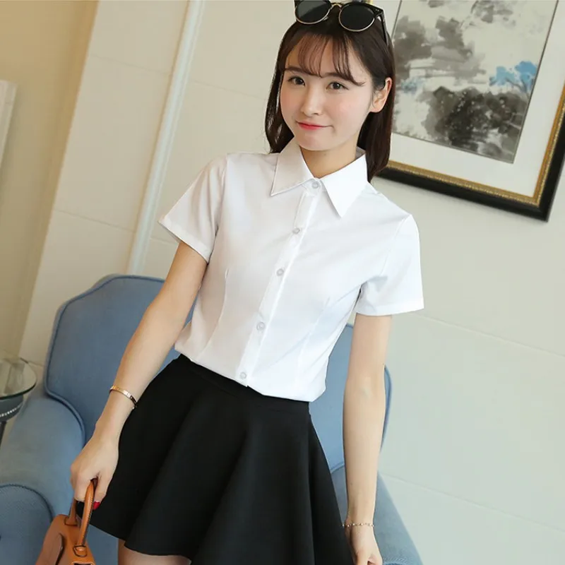 Korean Fashion White Shirt Women Autumn Short Sleeve Blouse Slim Office Lady Tops Women's Shirt S-5XL Student Shirt Women's Wear