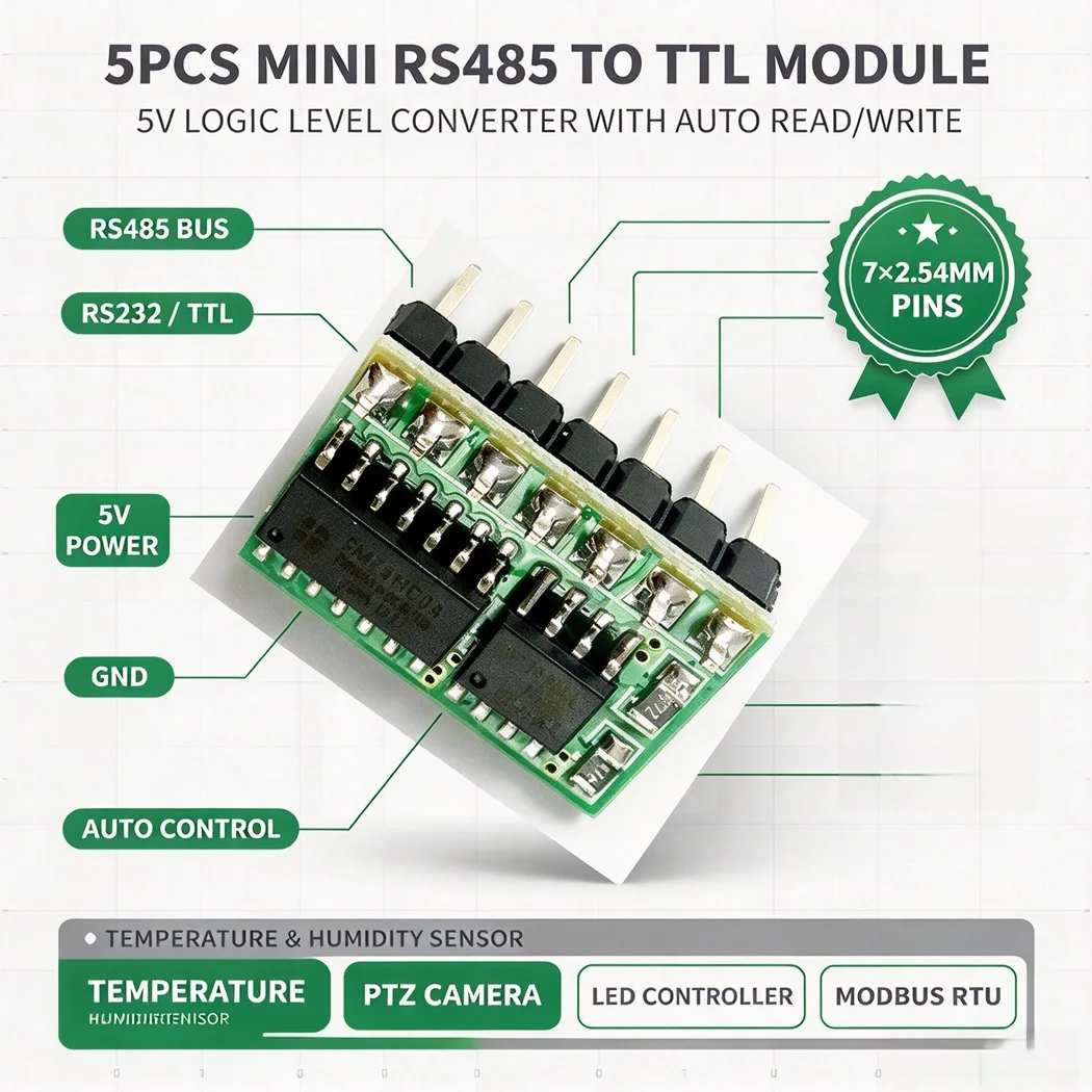 5pcs RS485 to 5V TTL Converter Module Auto Read Write Control DC5V SP485 Serial Board MODBUS RTU For PTZ Camera RS485 Relay