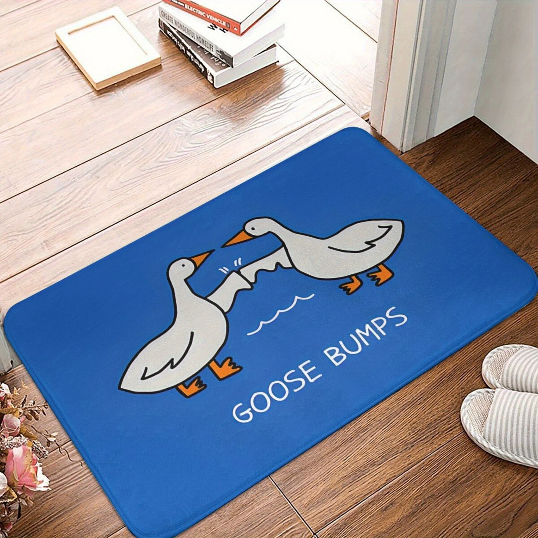 1pcs Goose Bumps Funny Duck Doormat Flannel Non Slip Washable Entry Rug for Bathroom Kitchen Living Room