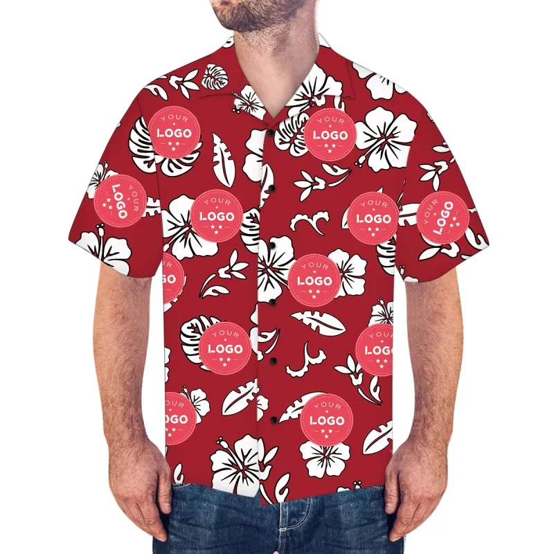 Custom Your Logo 3D Print Shirts For Men Hawaiian Vacation Beach Shirt DIY Design Lapel Blouse Personalized Blouses Unisex Tops