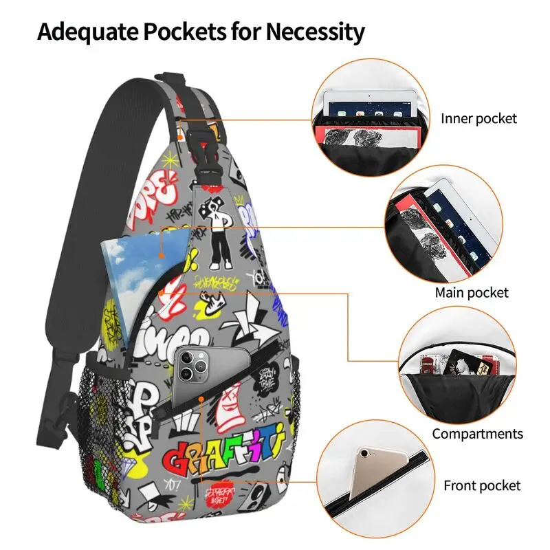 Custom Rap Music Street Style Lettering Graffiti Art Sling Crossbody Backpack Men Shoulder Chest Bag for Travel Hiking Daypack