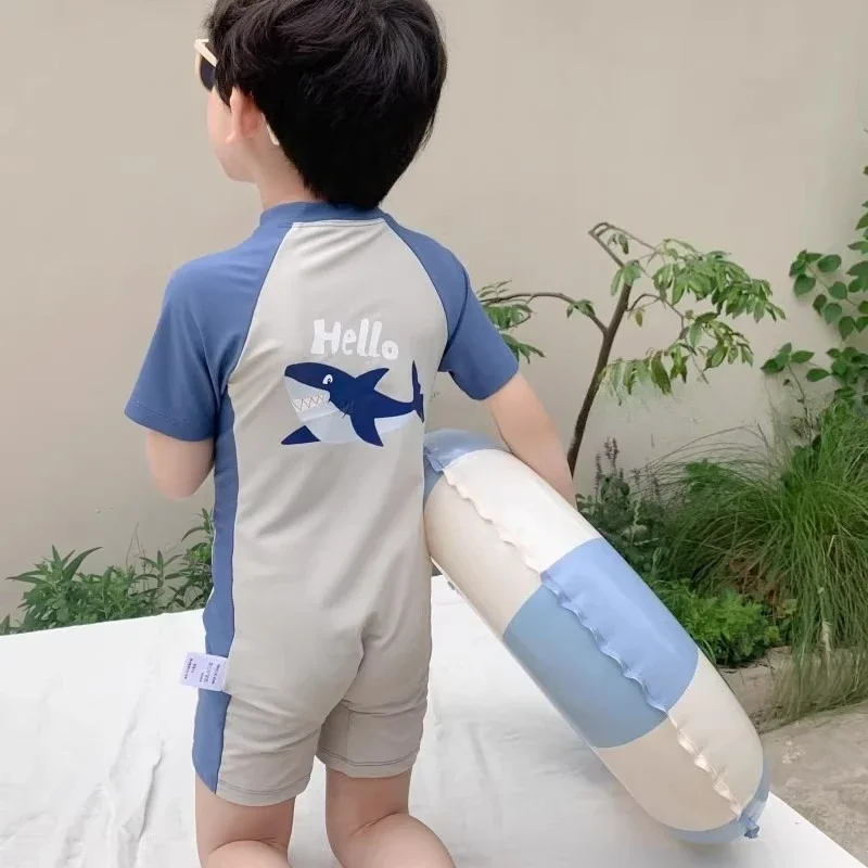 Children's One-piece Short-sleeved Swimsuit Boys Summer Sun Protection Speed Cute Dolphin Quick-drying Medium Children