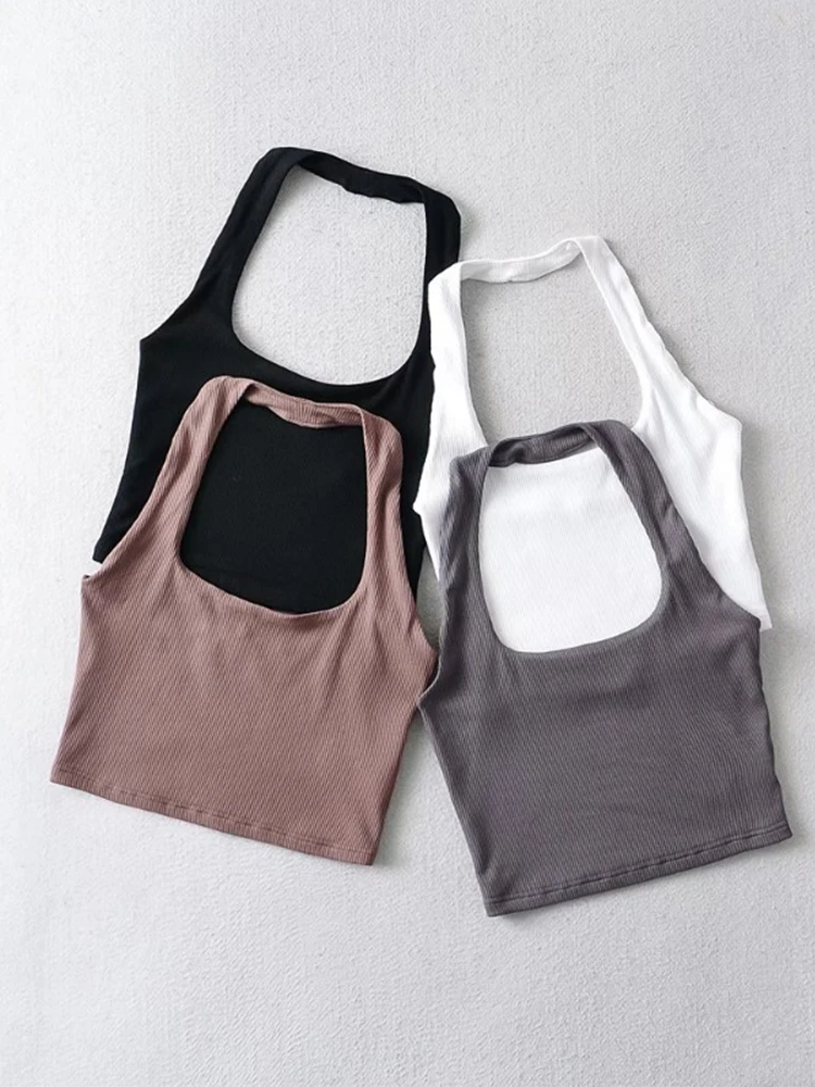 

Sexy Women Crop Top 2023 Summer Double Halter Tops Sleeveless Tanks