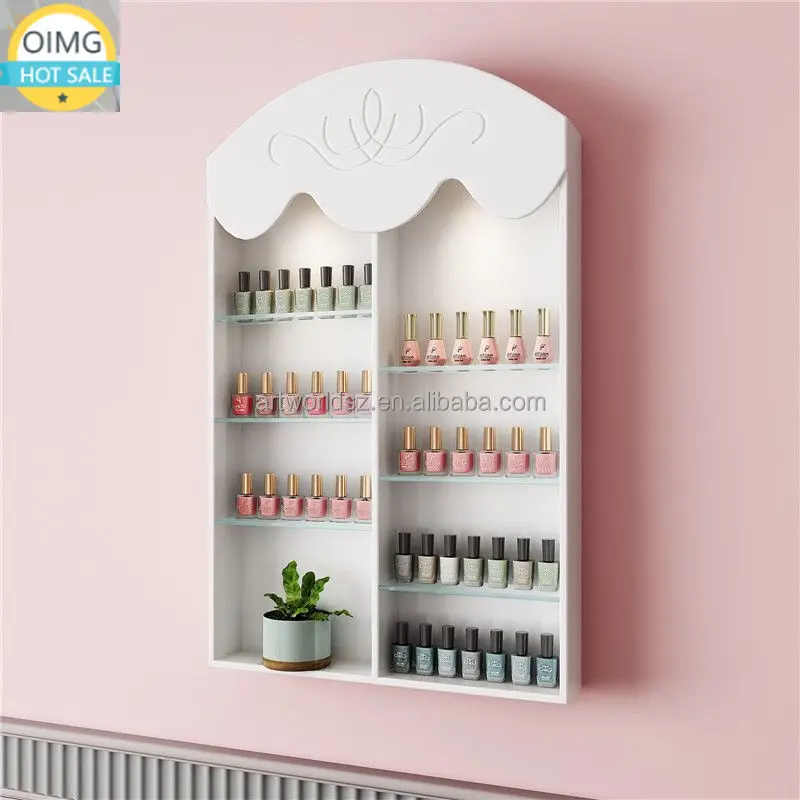 Shop Interior Design Furniture Custom Fashion Nail Beauty Shop Wall Mounted Nail Polish Display Cabinet