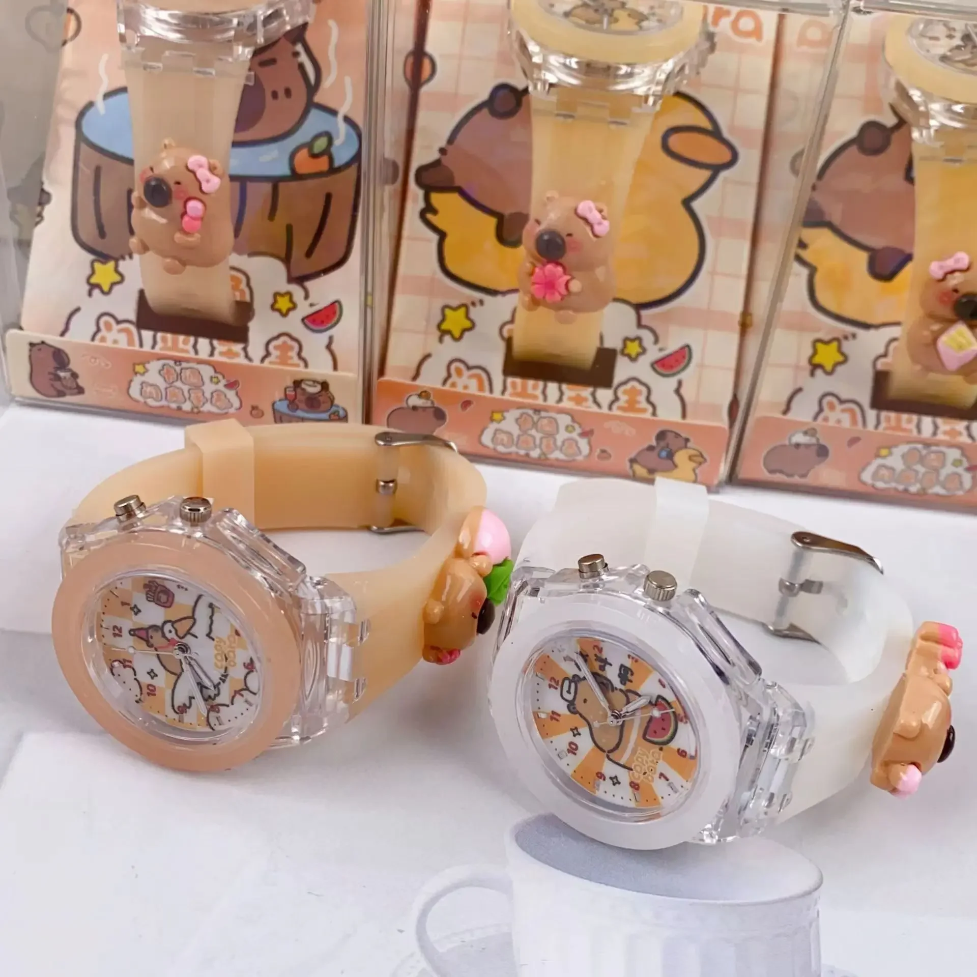 جديد كابيبارا كارتون ساعة ثلاثية الأبعاد كارتون هدايا أعياد ميلاد للأطفال فتاة قديمة صبي الأطفال وقت الدراسة لعبة ساعة بطارية احتياطية مجانية #5