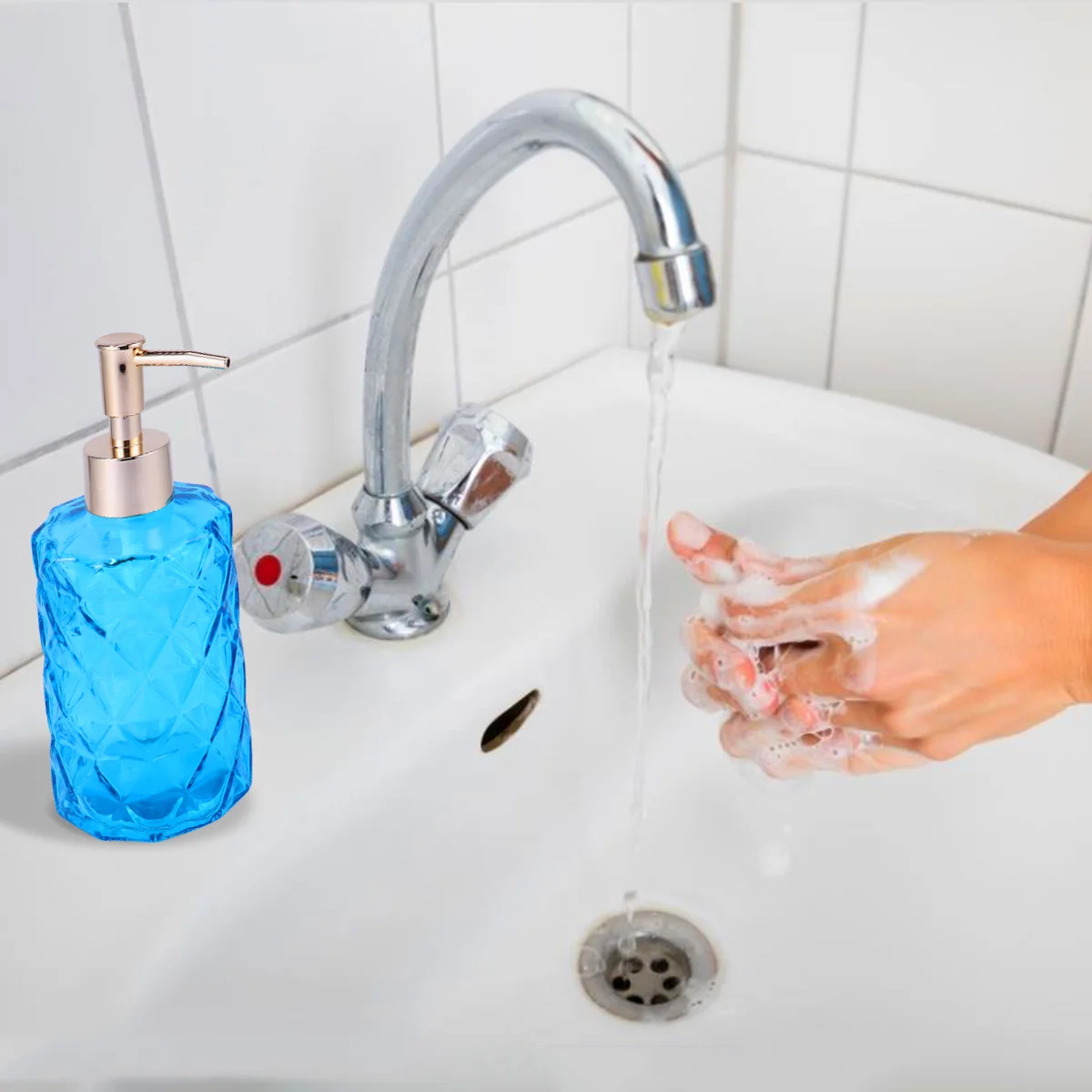 

330ml Blue Glass Lotion Bottle Reusable Eco-Friendly Storage Home Lotion Container Bottle Glass Container