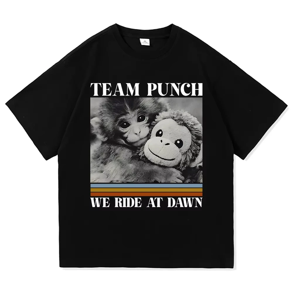 Monkey Punch Shirt Baby Monkey Holding Plush Toy 2026 Men/women Clothing Harajuku High Quality Tops Cotton TShirts Vintage Tops