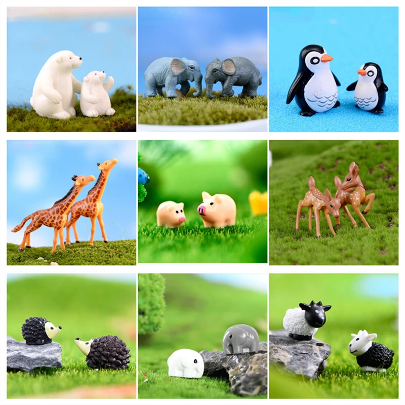 2PCS Animals Miniatures Figurines Elephant Polar Bear Hedgehog Goat Penguin Pig Plant Pot Garden Ornament Bonsai Garden Decor