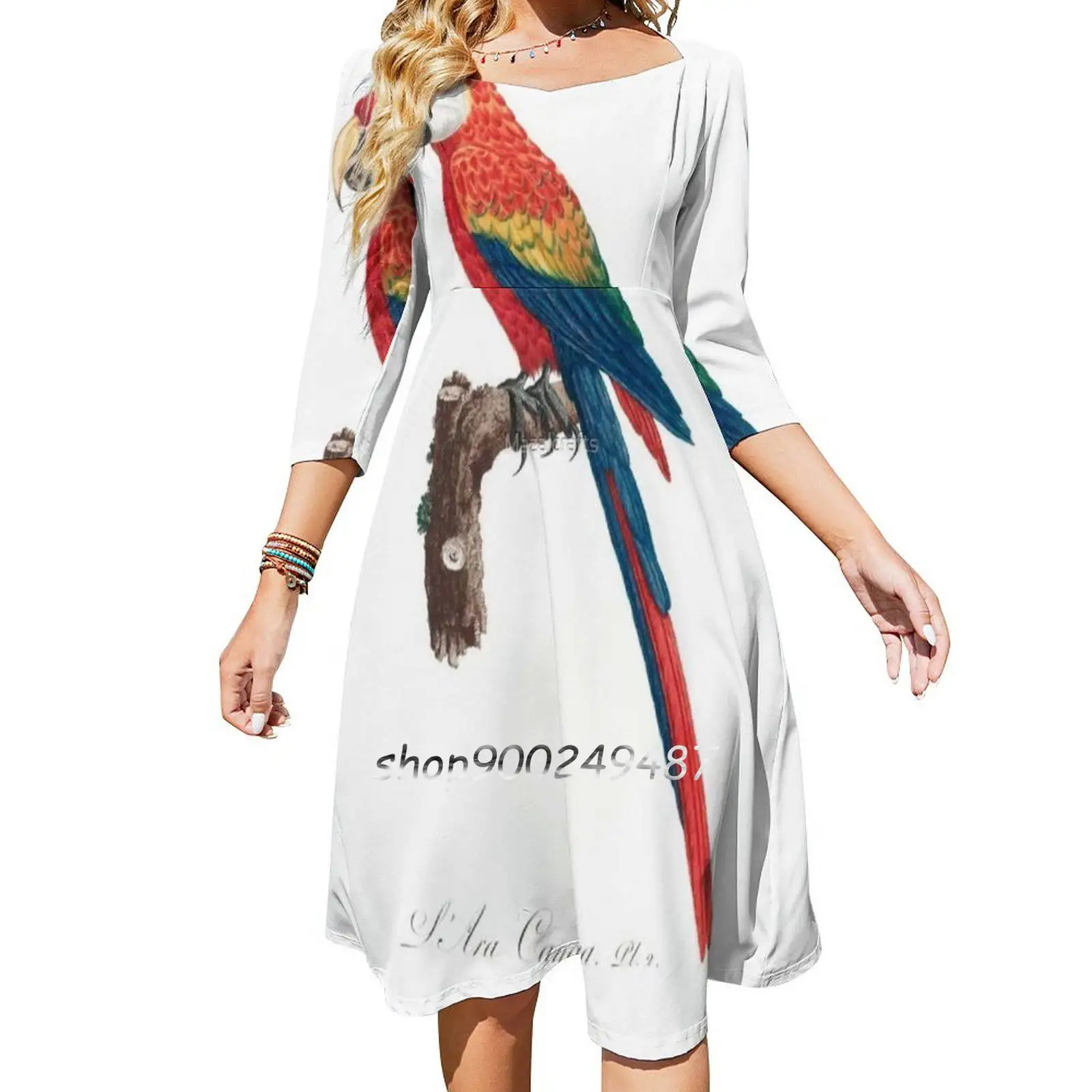 Guacamaya Women Spring Autumn Long Sleeve Dress Female Casual Dress Parrot Lithograph Parrot Lover Parrot Parrot Mom Parrot