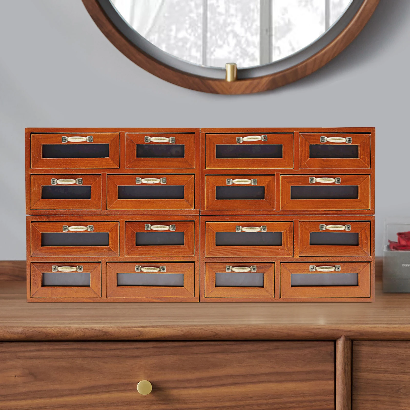 

4-Piece Library Card Catalog Cabinet w/4 Drawers,Storage Boxes w/ Metal Handles,Stackable Rustic Desktop Organizers,for Home Use