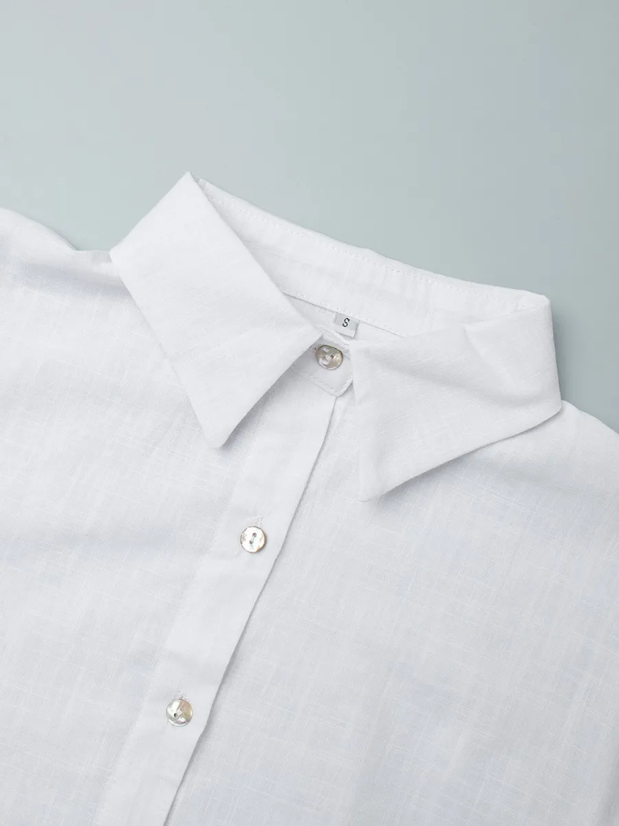 Coton blanc à manches longues Blouse femmes été nouveau col rabattu simple boutonnage Chic Blouses Simple décontracté mode chemise hauts