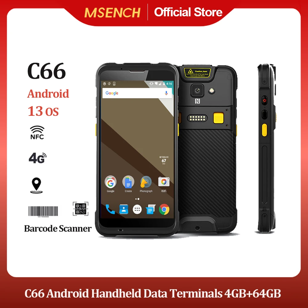 

MSENCH Octacore Android 13 Mobile Data Collector Zebra 1D2D Barcode Scanner IP67 Rugged Handheld PDA with 4G RAM 64G ChainwayC66