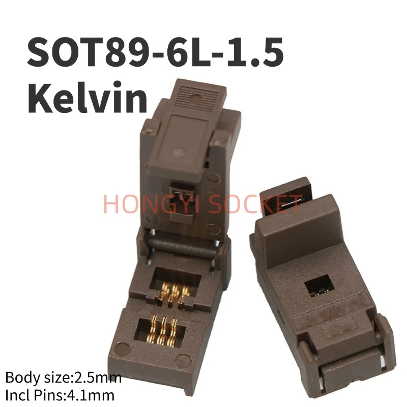 SOT89-6L soquete de teste kelvin de 6 pinos pitch1.5 corpo ultrafino banhado a ouro 4 fios para queimar/programação/teste rápido 30v 50mΩ assento de teste