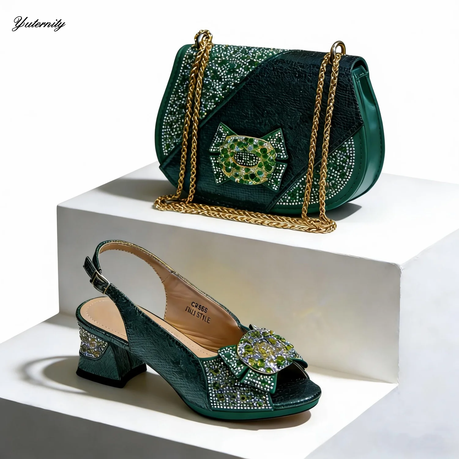Gorgeous Fashion Rhinestone Woman Shoes And Bag Set Top Selling African High Heels 5.8CM Shoes And Bags Set For Party