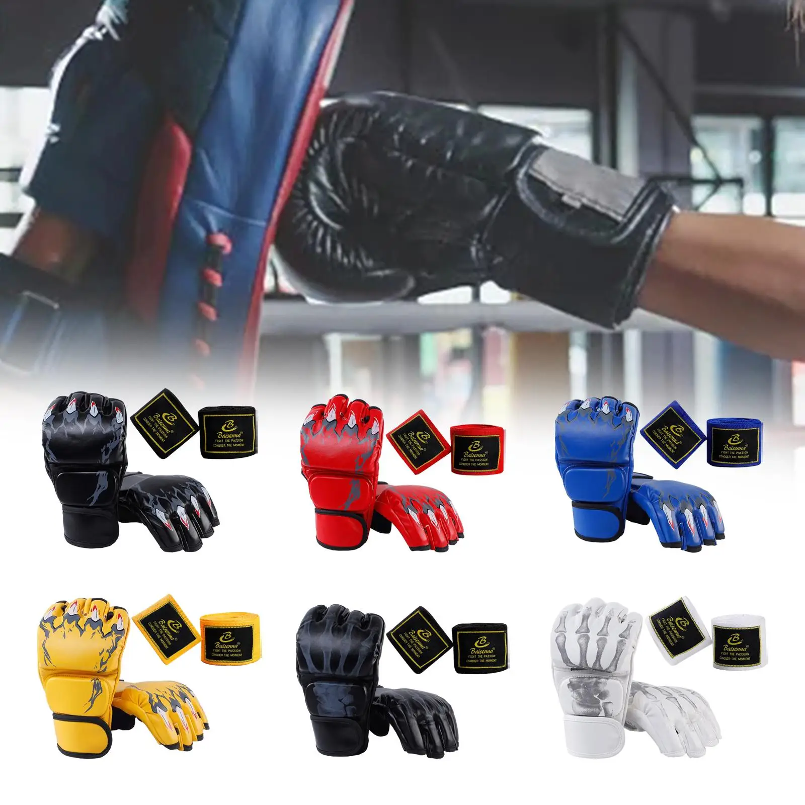 

Adjustable Half Finger Sport Boxing Gloves PU Leather Breathable Gear for Men Women Martial Arts Muay Thai