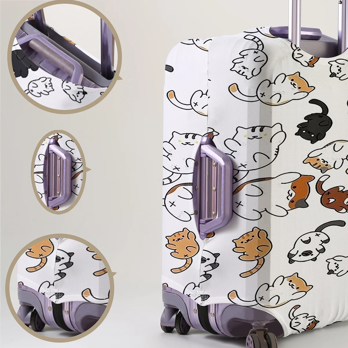 Cute cat full print pattern luggage protection cover, suitable for 18-32 inch luggage covers, luggage handle gloves, travel acce