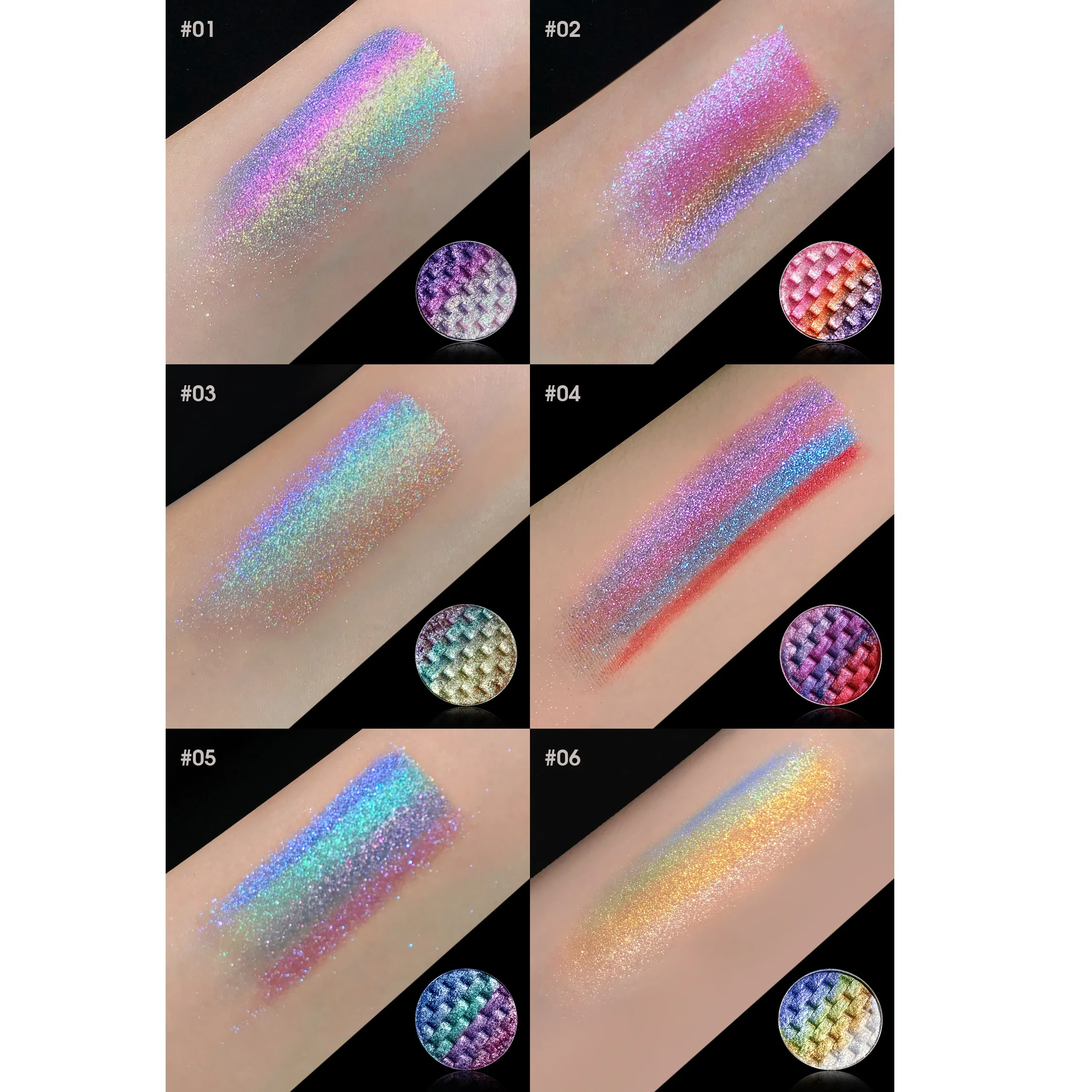 Hurtownia pigmentów do cieni do powiek 26mm Rainbow Eyeshadow Private Label, długotrwałe, wodoodporne, optycznie zmieniające kolor, tkane, z możliwością personalizacji logo, wegańskie.