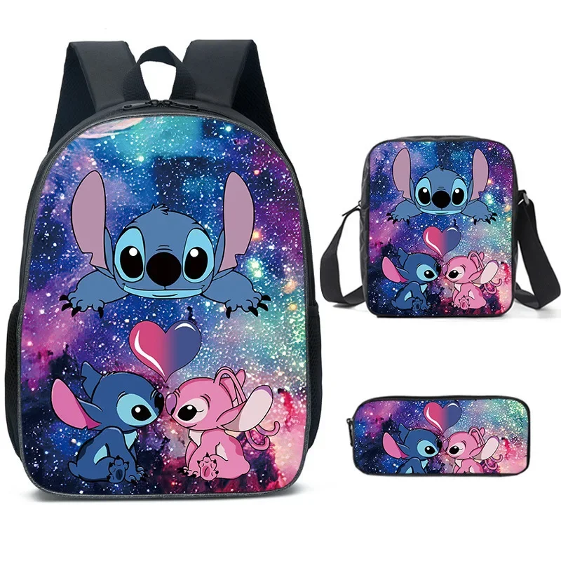 Disney Cartoon Stitch New Kids Backpack 3pcs Set Girls and Boys Schoolbag + Pencilbag+shoulder Bag Suits Teen Outdoor Bag