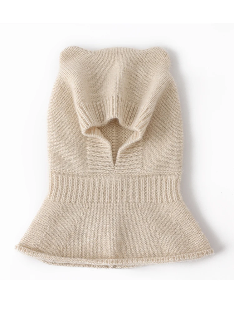 100% Cashmere Toddler Beanie Hat with Scarf Headwear Bear Ear Hooded Balaclava Cap Soft Warm Luxury Winter 10Mo-5T Boys Girls