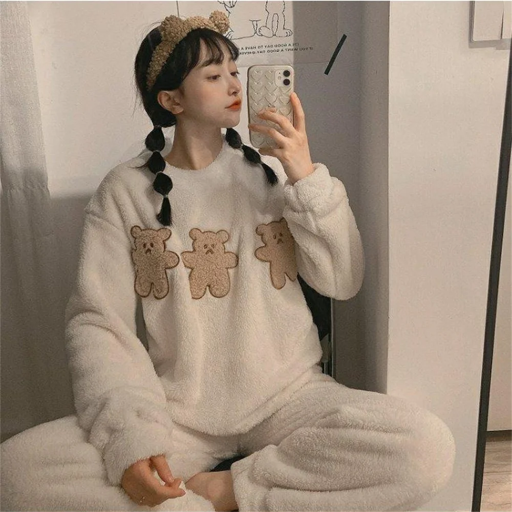 Pajamas Cartoon Pajamas Set Autumn And Winter Women\'S Pajamas Flannel Pajamas Thickened Loose Large Size Suit Home Clothes New