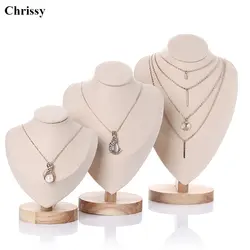 Velvet Necklace Display Stand for Show Bamboo Chain Jewelry Model Bust Holder