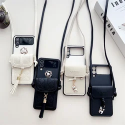 For Samsung Galaxy Z Flip 7 6 5 4 3 5G Flip7 Flip6 Phone Case Crossbody Luxury PU Leather Wallet Card Bag Shock Protective Cover