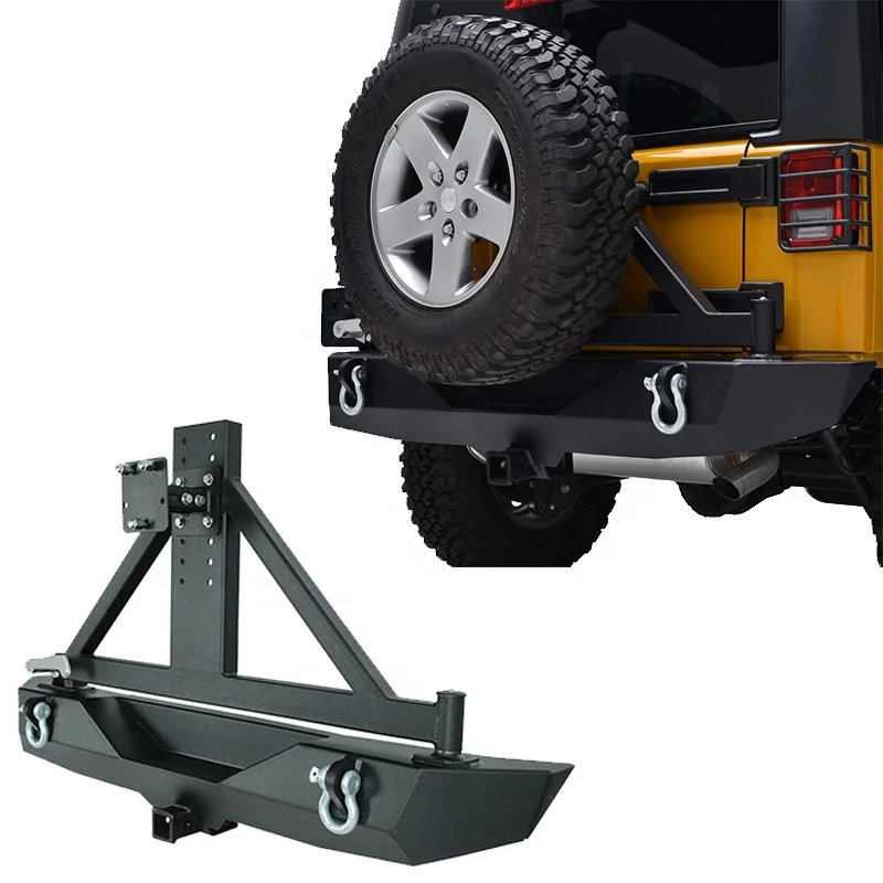 Steel Black Rear Bumper with Tire Carrier for Jeep Wrangler JK 2007-2018