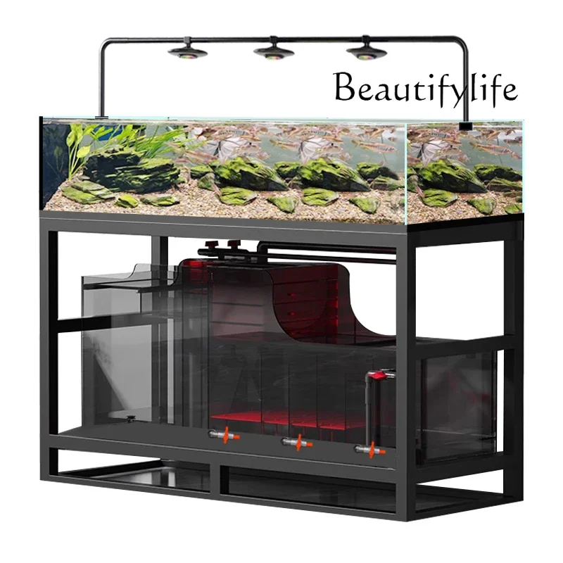 X36 Stream Tank Fish Tank Extremely Narrow Side Overflow Ultra White Bottom Filter Living Room Large And Medium-sized Native Tan
