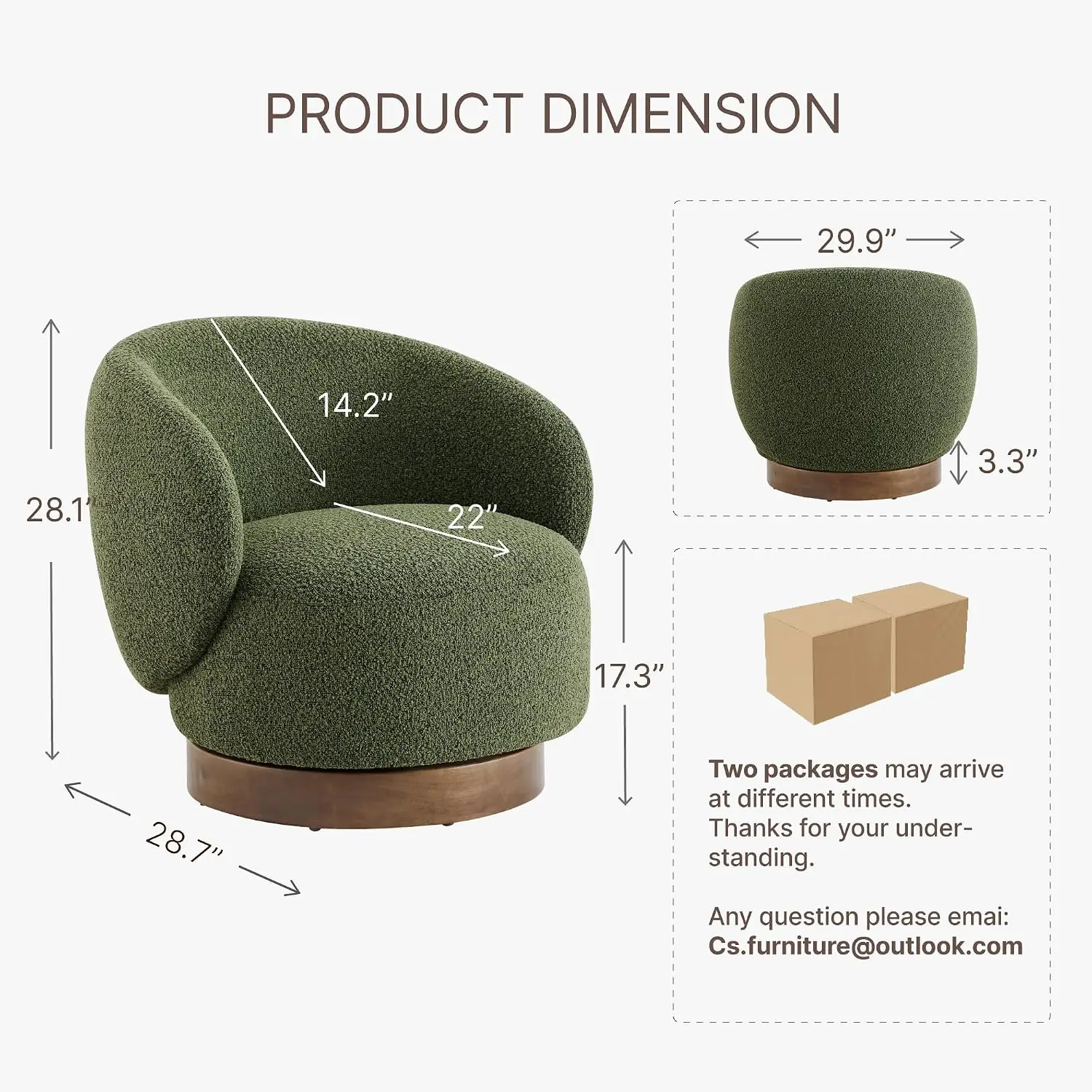 Swivel Barrel Accent Chair, Boucle Fabric, Moss Green, 2-Pack