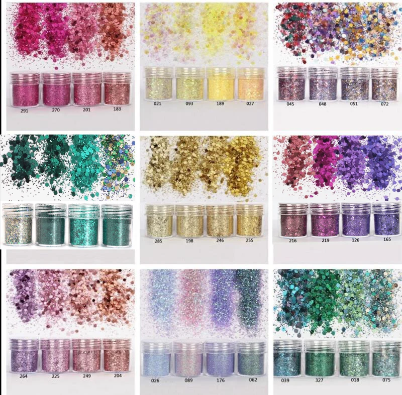 4Jar/Set Holographic Chunky Glitter Nails Sequins Shiny Hexagon Flakes DIY Nail Art Decorations Glitters Sequins Accessories