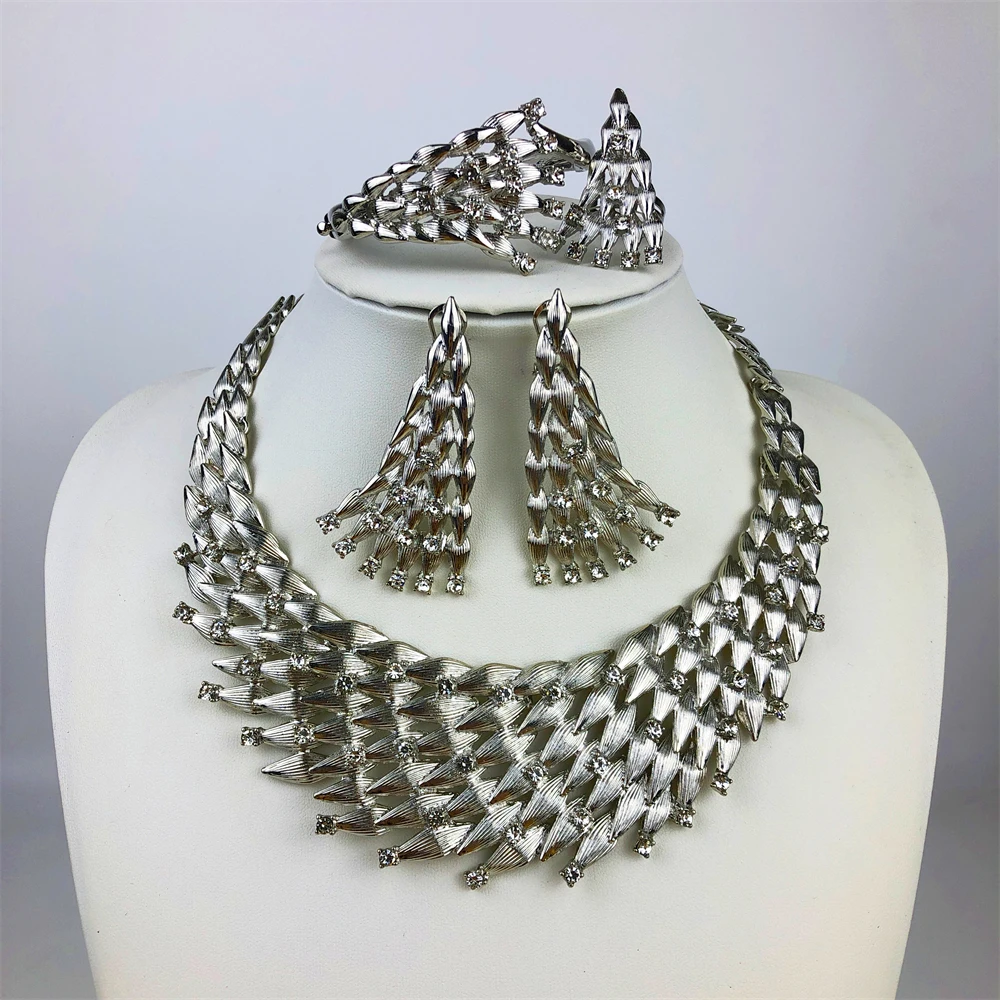 ESALE Fashion Dubai Gold-Plated Jewelry Set Simple Style African Necklace All Copper Material Hollow Surround Jewelry