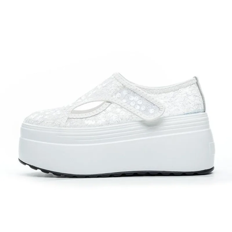 

8CM Air Mesh Synthetic Leather High Brand Casual Falt Women Shoes Ladies Vulcanize Summer Platform Wedge Sneakers Breathable