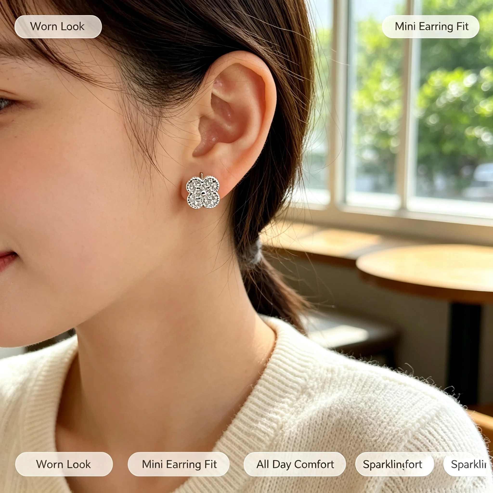 Women Mini Four Leaf Clover Stud Earrings Casual Outfit Graduation Commemorative Gift for Young Lady Dating Occasion Holiday